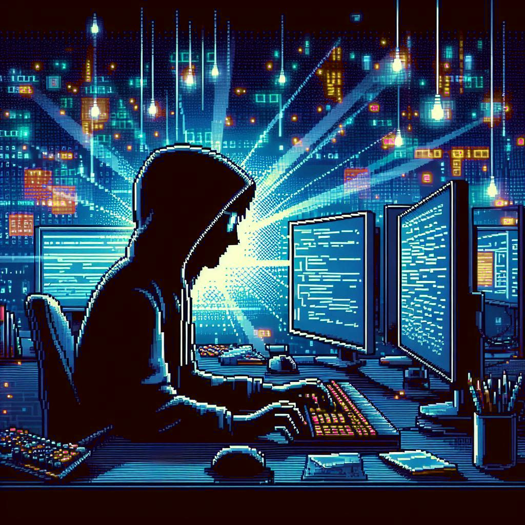Pixel art of a coder